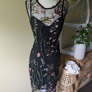 Black Floral Embroidered Midi Dress